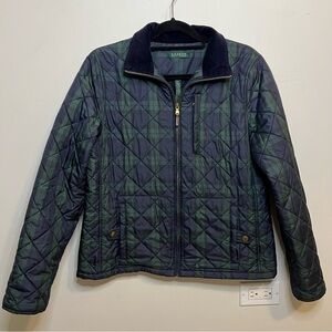 Lauren Ralph Lauren Green Blue Quilted Jacket Preppy Spring Flannel Country Club